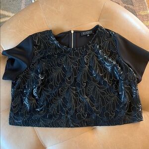 Eloquii Black Crop Sequin Graphic Blouse